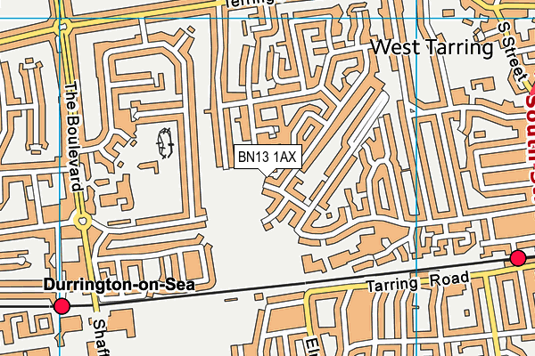 BN13 1AX map - OS VectorMap District (Ordnance Survey)