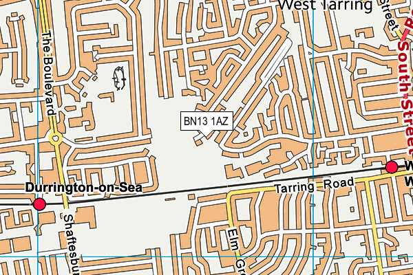 BN13 1AZ map - OS VectorMap District (Ordnance Survey)