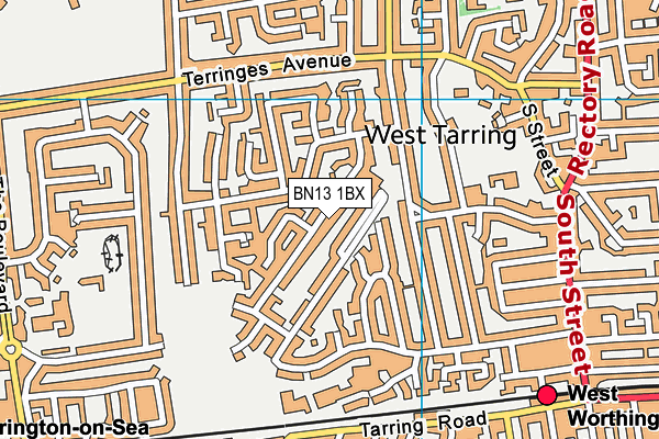 BN13 1BX map - OS VectorMap District (Ordnance Survey)