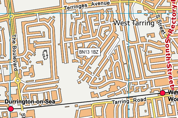 BN13 1BZ map - OS VectorMap District (Ordnance Survey)
