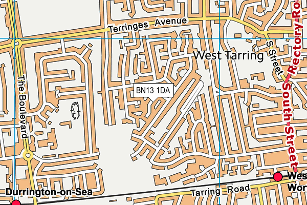 BN13 1DA map - OS VectorMap District (Ordnance Survey)