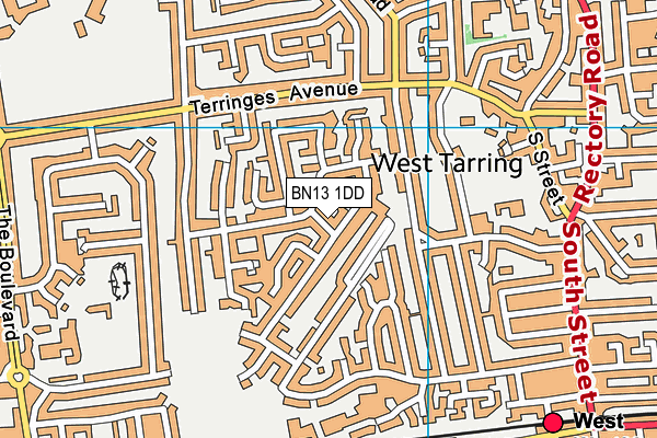 BN13 1DD map - OS VectorMap District (Ordnance Survey)