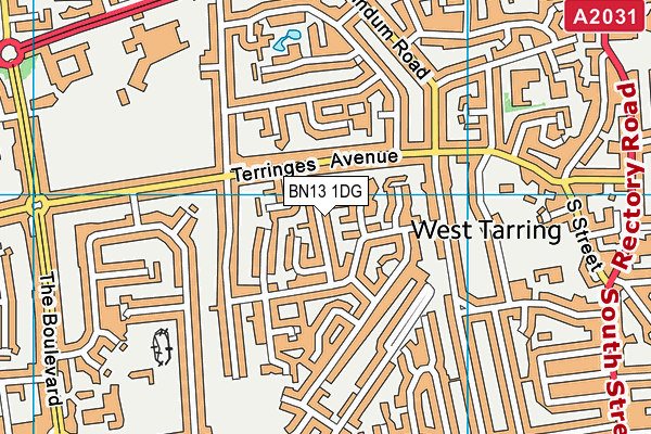 BN13 1DG map - OS VectorMap District (Ordnance Survey)