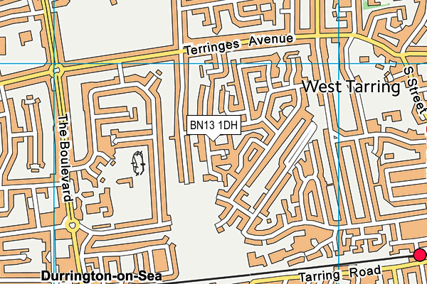 BN13 1DH map - OS VectorMap District (Ordnance Survey)