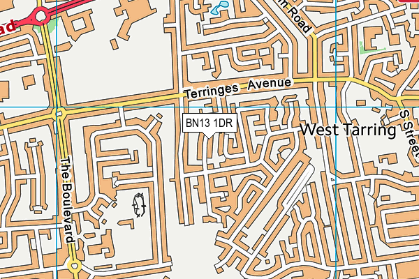 BN13 1DR map - OS VectorMap District (Ordnance Survey)