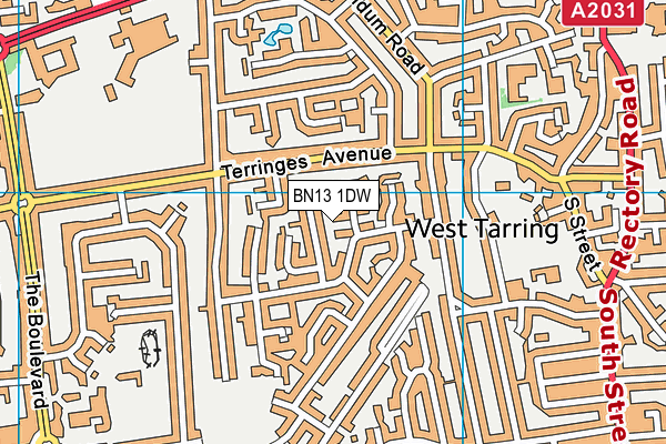 BN13 1DW map - OS VectorMap District (Ordnance Survey)