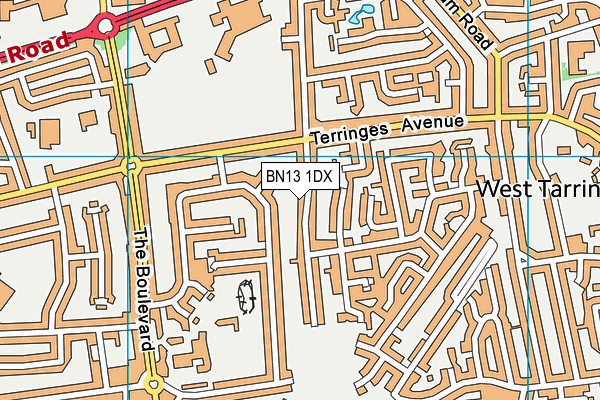 BN13 1DX map - OS VectorMap District (Ordnance Survey)