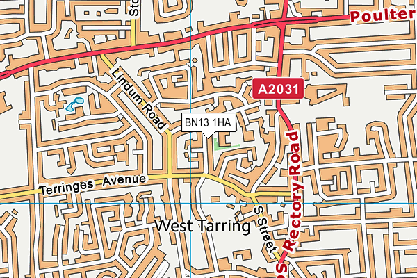 BN13 1HA map - OS VectorMap District (Ordnance Survey)