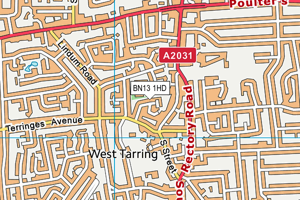 BN13 1HD map - OS VectorMap District (Ordnance Survey)