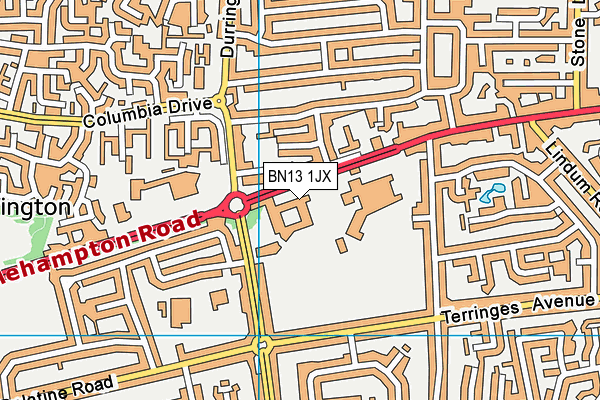 Durrington High School map (BN13 1JX) - OS VectorMap District (Ordnance Survey)
