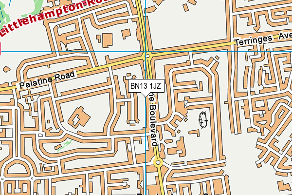 BN13 1JZ map - OS VectorMap District (Ordnance Survey)