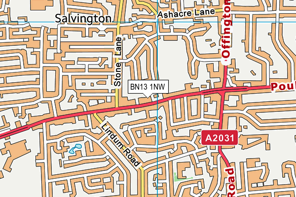 BN13 1NW map - OS VectorMap District (Ordnance Survey)