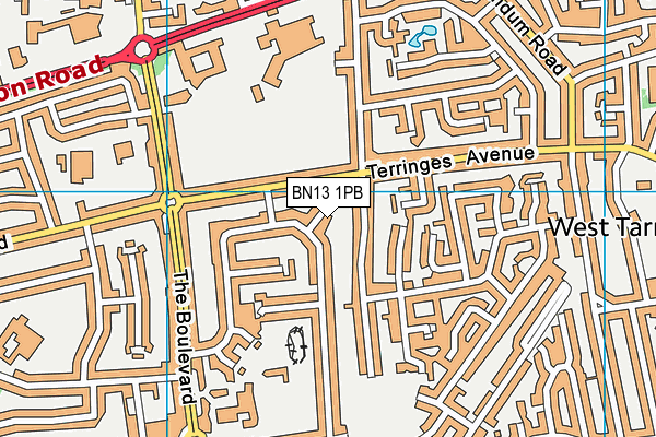BN13 1PB map - OS VectorMap District (Ordnance Survey)