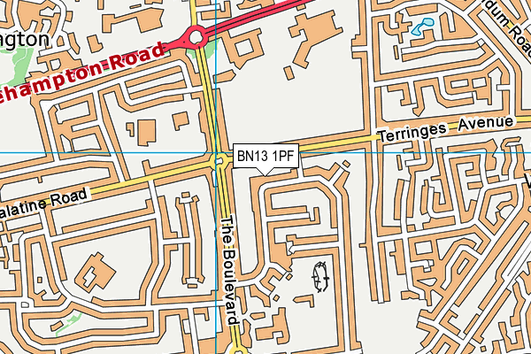 BN13 1PF map - OS VectorMap District (Ordnance Survey)