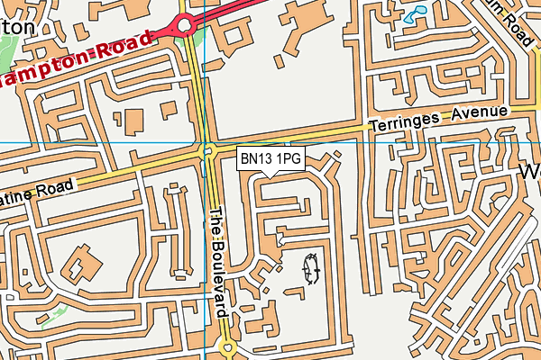 BN13 1PG map - OS VectorMap District (Ordnance Survey)