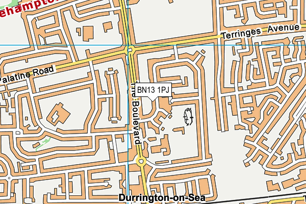 BN13 1PJ map - OS VectorMap District (Ordnance Survey)