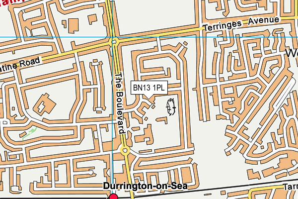 BN13 1PL map - OS VectorMap District (Ordnance Survey)