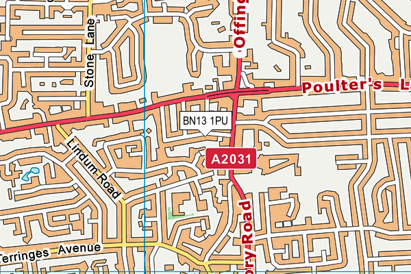 BN13 1PU map - OS VectorMap District (Ordnance Survey)