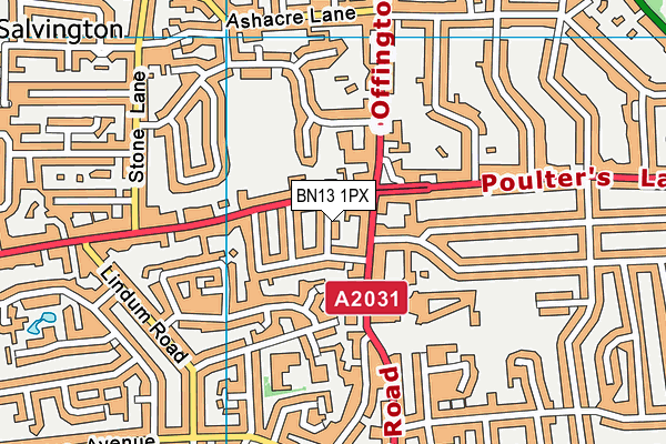 BN13 1PX map - OS VectorMap District (Ordnance Survey)