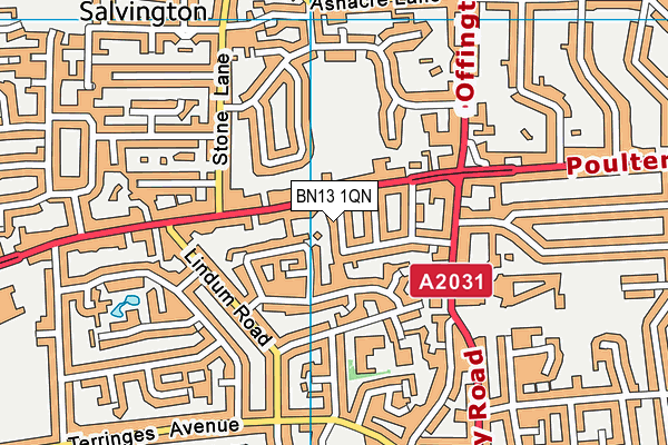 BN13 1QN map - OS VectorMap District (Ordnance Survey)
