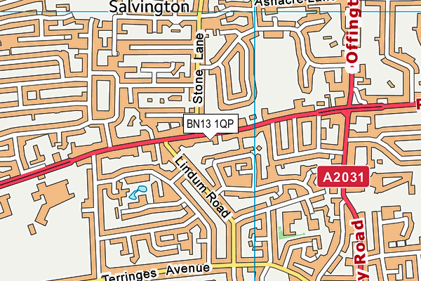 BN13 1QP map - OS VectorMap District (Ordnance Survey)