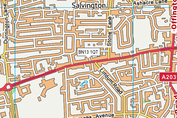 BN13 1QT map - OS VectorMap District (Ordnance Survey)