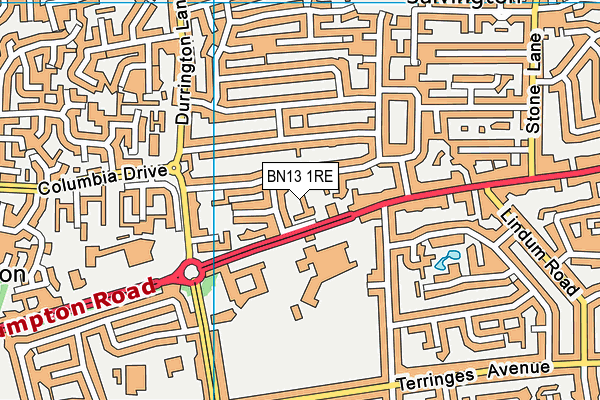BN13 1RE map - OS VectorMap District (Ordnance Survey)
