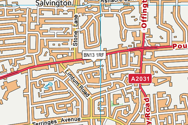 BN13 1RF map - OS VectorMap District (Ordnance Survey)