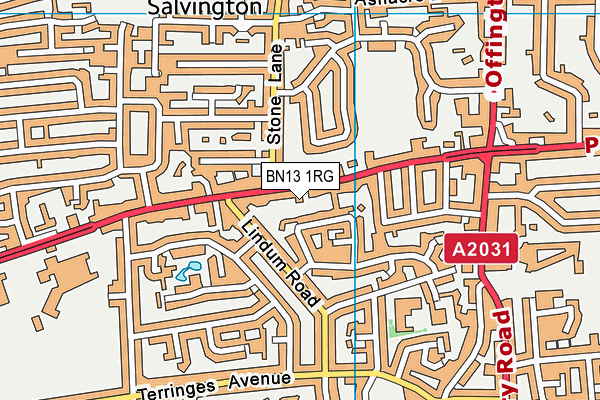 BN13 1RG map - OS VectorMap District (Ordnance Survey)