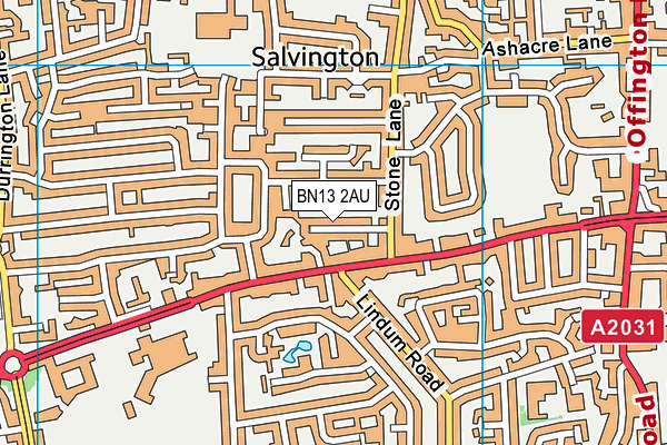 BN13 2AU map - OS VectorMap District (Ordnance Survey)