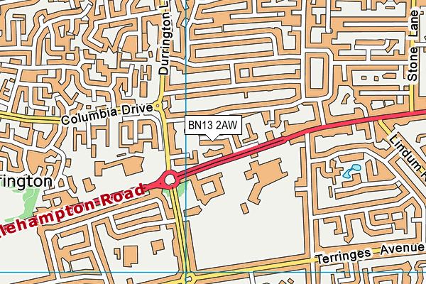 BN13 2AW map - OS VectorMap District (Ordnance Survey)
