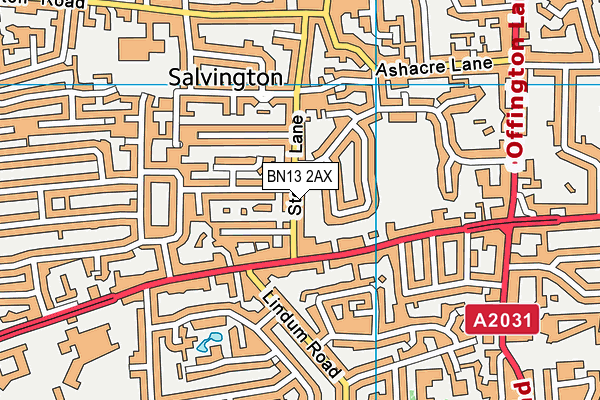 BN13 2AX map - OS VectorMap District (Ordnance Survey)
