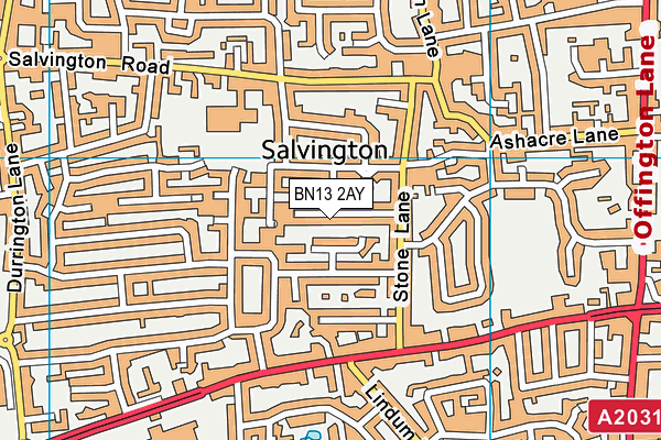 BN13 2AY map - OS VectorMap District (Ordnance Survey)