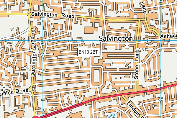 BN13 2BT map - OS VectorMap District (Ordnance Survey)