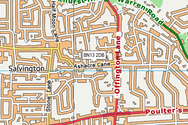 BN13 2DB map - OS VectorMap District (Ordnance Survey)