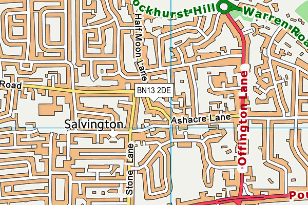 BN13 2DE map - OS VectorMap District (Ordnance Survey)