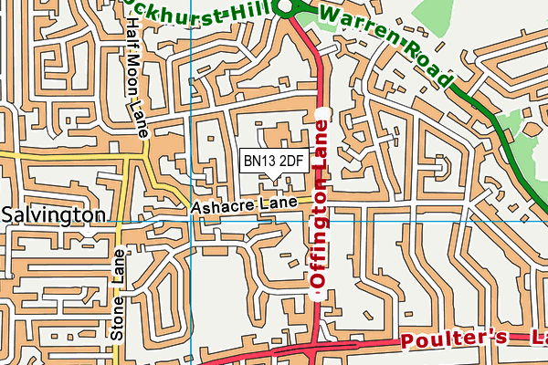 BN13 2DF map - OS VectorMap District (Ordnance Survey)
