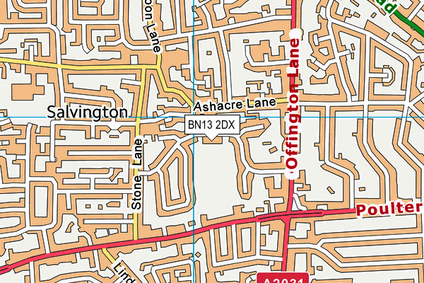 BN13 2DX map - OS VectorMap District (Ordnance Survey)