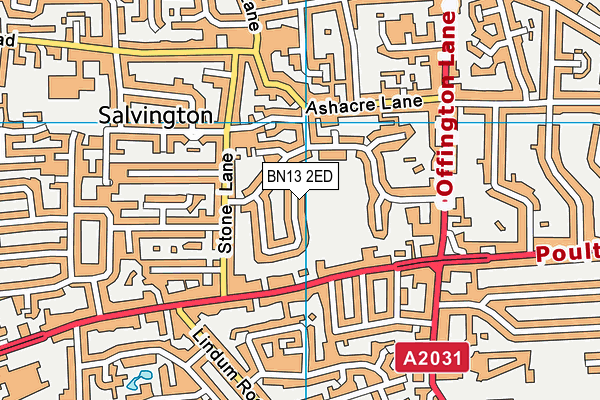 Durrington Recreation Ground map (BN13 2ED) - OS VectorMap District (Ordnance Survey)