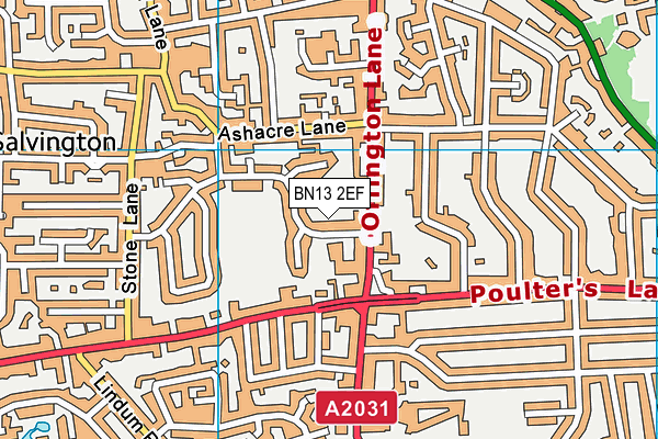 BN13 2EF map - OS VectorMap District (Ordnance Survey)