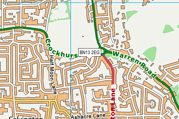 BN13 2EG map - OS VectorMap District (Ordnance Survey)
