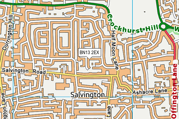 BN13 2EX map - OS VectorMap District (Ordnance Survey)