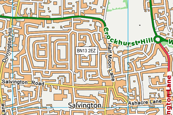 BN13 2EZ map - OS VectorMap District (Ordnance Survey)