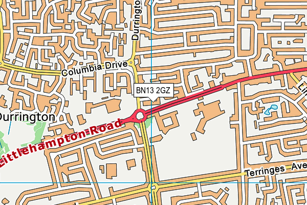 BN13 2GZ map - OS VectorMap District (Ordnance Survey)