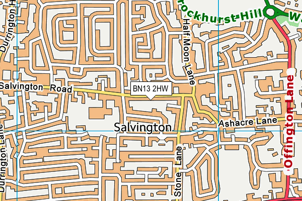 BN13 2HW map - OS VectorMap District (Ordnance Survey)