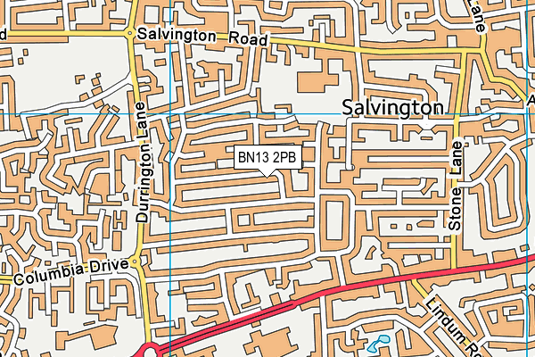 BN13 2PB map - OS VectorMap District (Ordnance Survey)