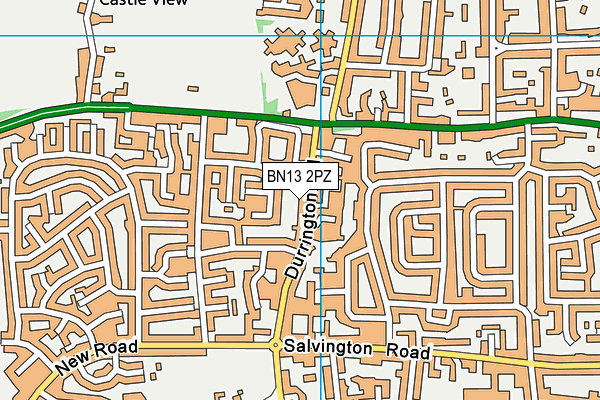 BN13 2PZ map - OS VectorMap District (Ordnance Survey)