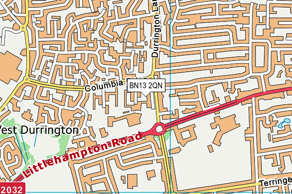 BN13 2QN map - OS VectorMap District (Ordnance Survey)