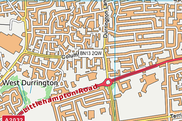 BN13 2QW map - OS VectorMap District (Ordnance Survey)