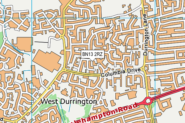 BN13 2RZ map - OS VectorMap District (Ordnance Survey)